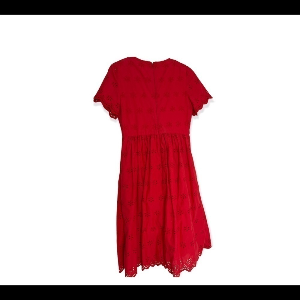MADEWELL Scalloped Eyelet Midi Dress Short Sleeve Prairie Red Cotton - Picture 7 of 9
